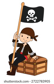 Ilustração vetorial pirata está segurando bandeira