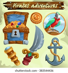 Vector illustration of pirate icon set. Objects isolated.