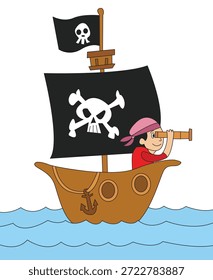 Ilustração vetorial pirata olhando através de binóculos