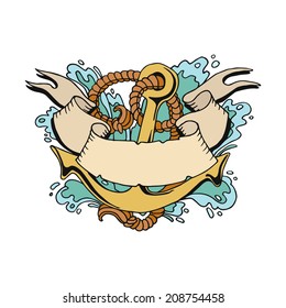 vector illustration of a pirate ship anchor tattoo style