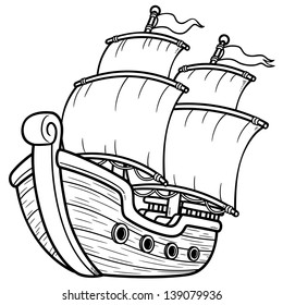 Vector illustration of Pirate Ship - Coloring book