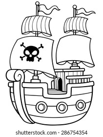 Vector illustration of Pirate Ship - Coloring book