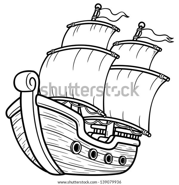 海賊船のベクターイラスト カラーリングブック のベクター画像素材