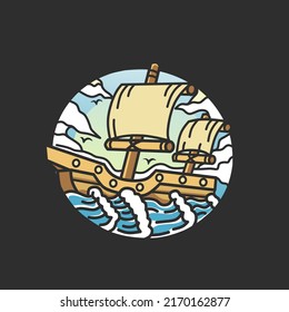 vector illustration of a pirate ship fighting the fierce waves.treasure hunter.good for printing on t-shirts,hodie