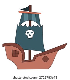Ilustração vetorial de navio pirata com bandeira jolly roger