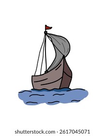 Vector illustration pirate ship on the sea