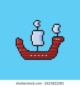 Vector Illustration of Pirate Ship with Pixel Art Design, perfect for game assets themed designs