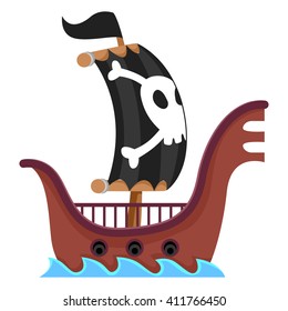 Vector Illustration of Pirate Ship Sailing in the Sea