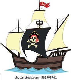 Vector Illustration Pirate Ship Sea Stock Vector (Royalty Free ...