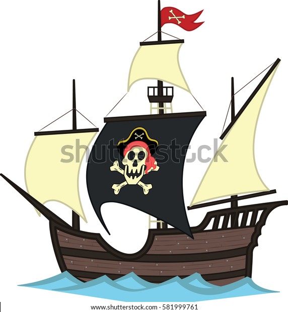 Vector Illustration Pirate Ship Sea Stock Vector (Royalty Free ...