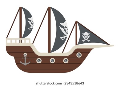 vector illustration of pirate ship with skull flag