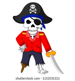 vector illustration of Pirate skeleton carrying sword