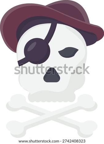 Vector illustration of a pirate skull adorned with an eye patch and a classic pirate hat.