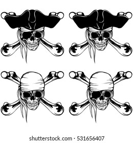 Vector illustration pirate skull bandana and cocked hat and crossed bones