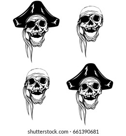 Vector illustration pirate skull bandana or cocked hat set
