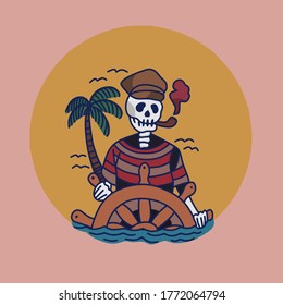 Vektorgrafik eines Piratenschädels, der auf dem Meer segelt. geeignet für Vorlagen, Bänder, Tätowierungen, Tapeten und andere