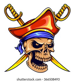 Vector Illustration Of Pirate Skull With Swords