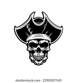 Vector illustration of a pirate skull wearing a pirate captain hat
