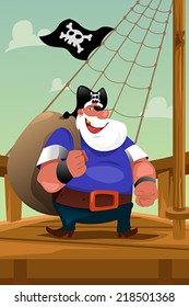 A vector illustration of pirate standing on the deck
