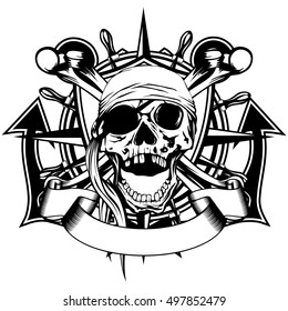 Vector Illustration Pirate Symbol Skull Bandana Stock Vector (Royalty ...