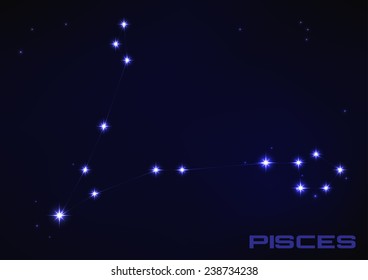 Vector illustration of Pisces constellation in blue 