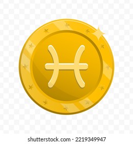 Vector illustration of Pisces zodiac icon sign and symbol. Gold colored vector for website design .Simple design on transparent background (PNG).