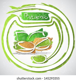 Vector illustration of pistachio nut with leaves