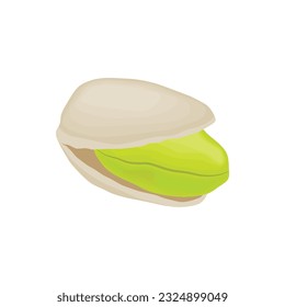 Vector illustration of pistachios in flat cartoon style. Roasted pistachios in shell. Natural organic food logo. Design element for nuts packaging, advertising, etc.