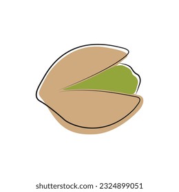 Vector illustration of pistachios in flat cartoon style. Roasted pistachios in shell. Natural organic food logo. Design element for nuts packaging, advertising, etc.