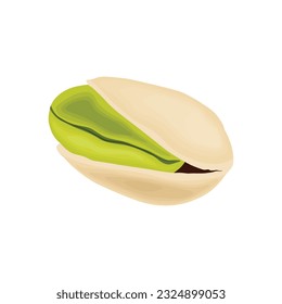 Vector illustration of pistachios in flat cartoon style. Roasted pistachios in shell. Natural organic food logo. Design element for nuts packaging, advertising, etc.