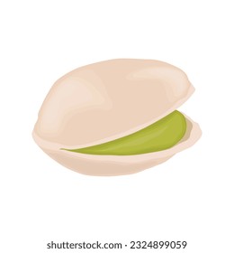 Vector illustration of pistachios in flat cartoon style. Roasted pistachios in shell. Natural organic food logo. Design element for nuts packaging, advertising, etc.