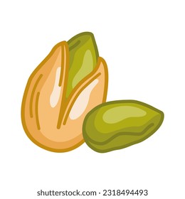 Vector illustration of pistachios in scarlet and without in cartoon style. Suitable for packaging. Isolated on a white background