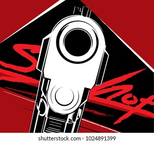 Vector illustration pistol 9 caliber. Criminal arm pistol gun and danger military weapon.