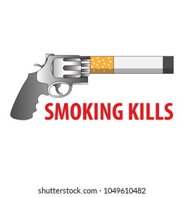 Vector illustration of pistol and a cigarette as a visual metaphor of smoking tobacco's harmful effects on public health.