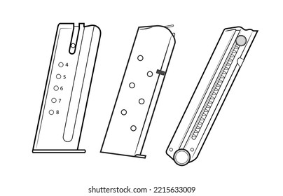 Vector illustration of the pistol magazines on the white background