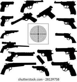 Vector illustration of pistols silhouettes