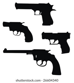 Vector illustration of pistols silhouettes (High detail)
