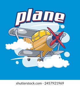 Vector Illustration of Piston Aircraft with PLANE words with Cute Cartoon Illustration Available for Plane Badge