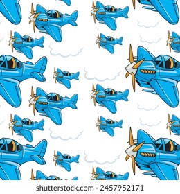 Vector Illustration of Piston Military Aircraft with Cute Cartoon Illustration Available for Pattern