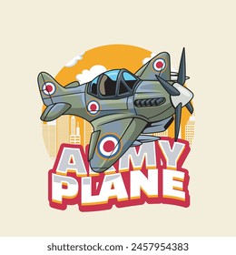 Vector Illustration of Piston Military Aircraft with ARMY PLANE words with Cute Cartoon Illustration Available for Plane Badge