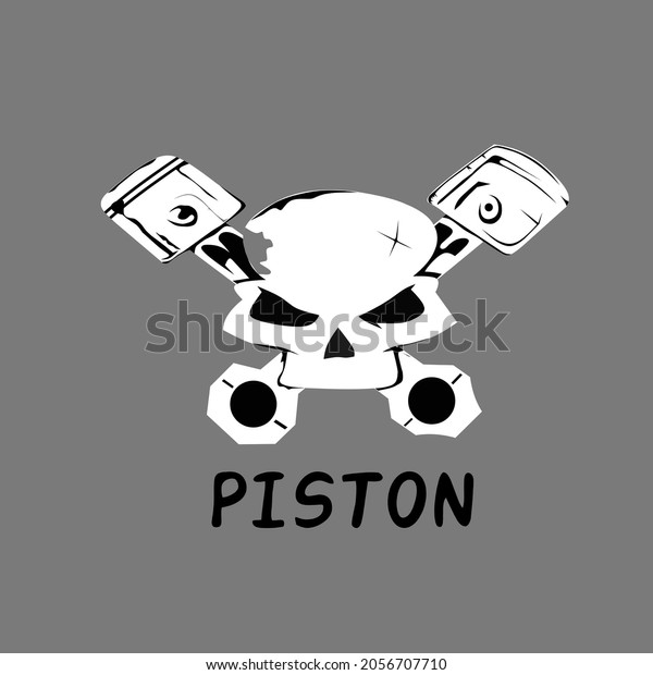 vector\
illustration of piston and skull drawing, with good mechanical\
writing for brand template stickers\
etc