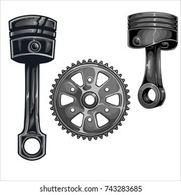 Vector illustration of pistons and gear motorcycle parts