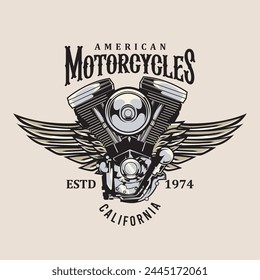 Vector Illustration of Pistons and Wings with Vintage Illustration Available for Logo Badge