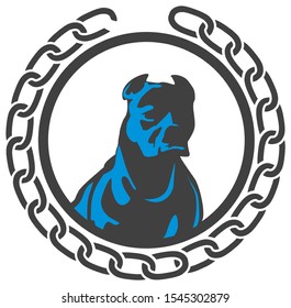 Vector illustration of pit bull in emblem made of chain. Iconic, simple style