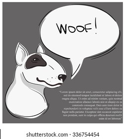 Vector Illustration of Pit Bull Terrier bulldog with speak bubble and sample text below it