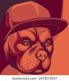 Ilustración vectorial de perro Pitbull en gorra.