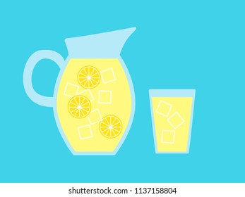 Vector illustration of a pitcher and glass of lemonade