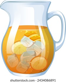 Vector illustration of a pitcher with iced tea and citrus.