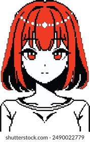 Vector illustration of pixel anime girl with orange hair