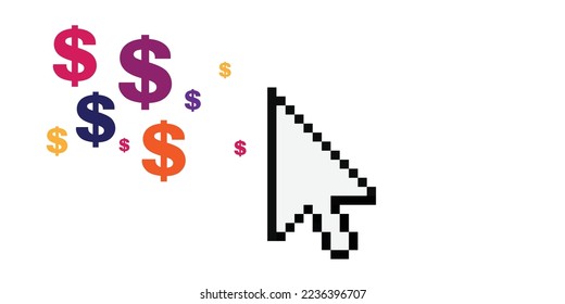 ilustración vectorial de la flecha de píxeles y el dinero para ganar tecnología de bloqueo de moneda virtual